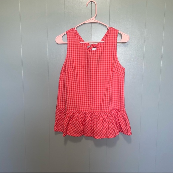 J. Crew Red and Pink Gingham Checkered Bow Back Peplum Tank Top XS - Picture 2 of 7